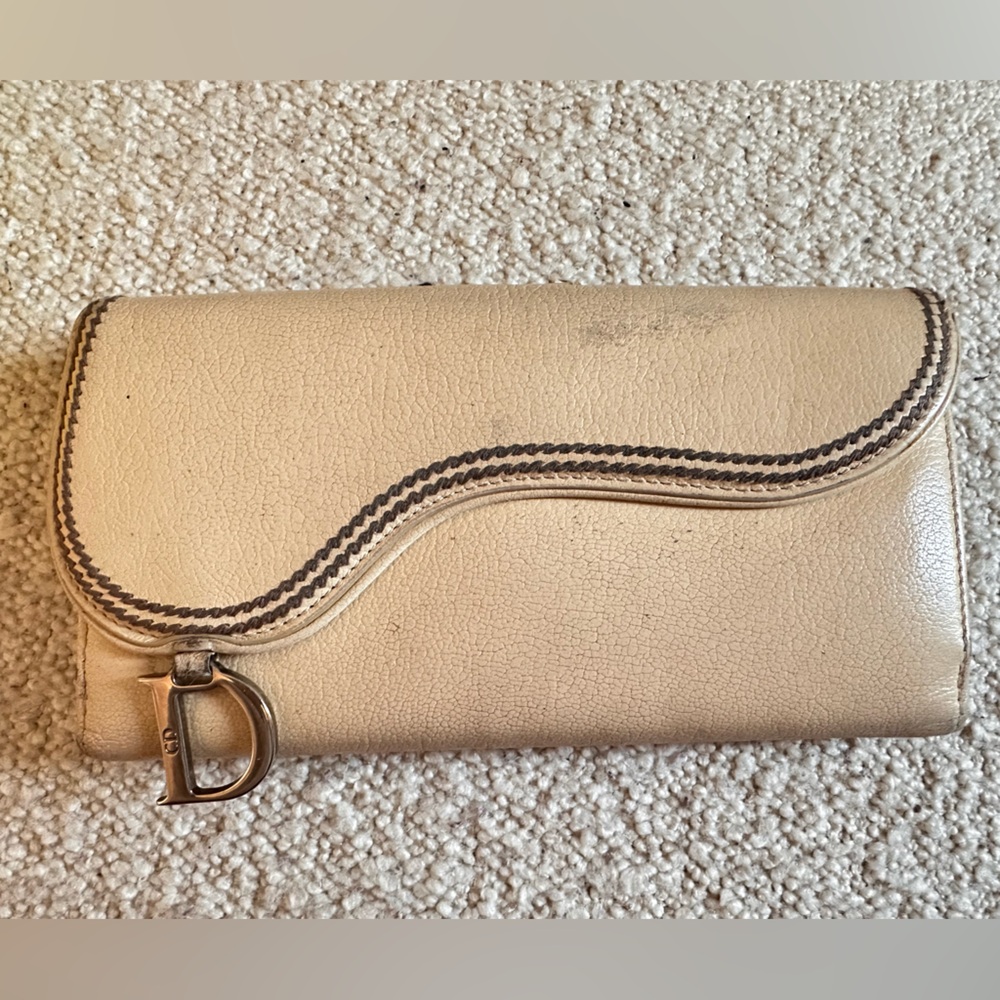 authentic Christian Dior Beige saddle wallet